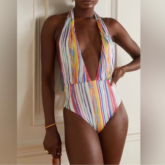 NWT Missoni Striped Halterneck OnePiece 40 (4) Small Rainbow Crochet Bikini Mare - Picture 2 of 16